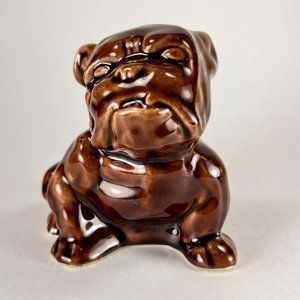 Vintage Bulldog Dog Vase Planter Figurine Morton Pottery Brown Glaze